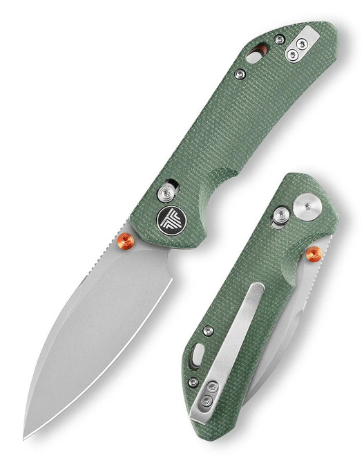 TRIVISA Folding Knife Green Micarta Handle 14C28N Plain Edge Stonewash Finish Otter-GM