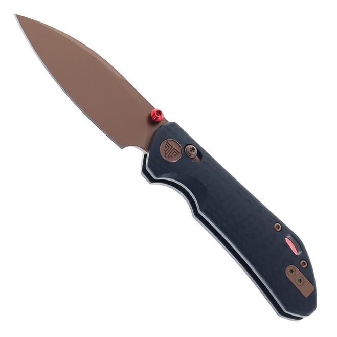 TRIVISA Folding Knife Black Carbon Fiber/G10 Handle 14C28N Plain Edge Rose Gold PVD Finish Otter-CG