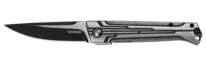 Kershaw Noventa Flipper Folding Knife Stonewashed Black-Oxide Coating Stainless Steel Handle Drop Point D2 Black Blade KS2060