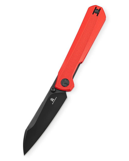 Bestechman Folding Knife Red G10 Handle AEB-L Plain Edge Black PVD Finish BMK20E