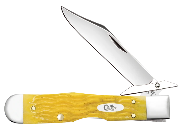 Case Cutlery Cheetah Cub Folding Knife Platts Jigged Yellow Bone Handle Tru-Sharp Stainless Steel Plain Edge Mirror Polish Finish 75317