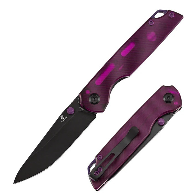Tenable Mini Warrior Folding Knife Purple Acrylic Handle Nitro-V Plain Edge Black Stonewash Finish B2005A2