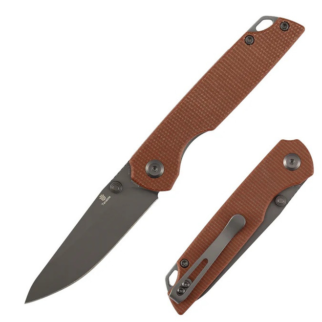 Tenable Mini Warrior Folding Knife Brown Micarta Handle Nitro-V Plain Edge Gray TiCN Coated Finish B2005A3