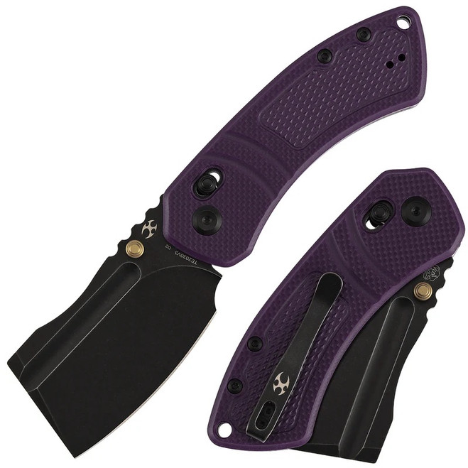 Kansept Korvid V Folding Knife Purple Diamond Pattern G10 Handle D2 Plain Edge Blackwash Finish TE2030V3