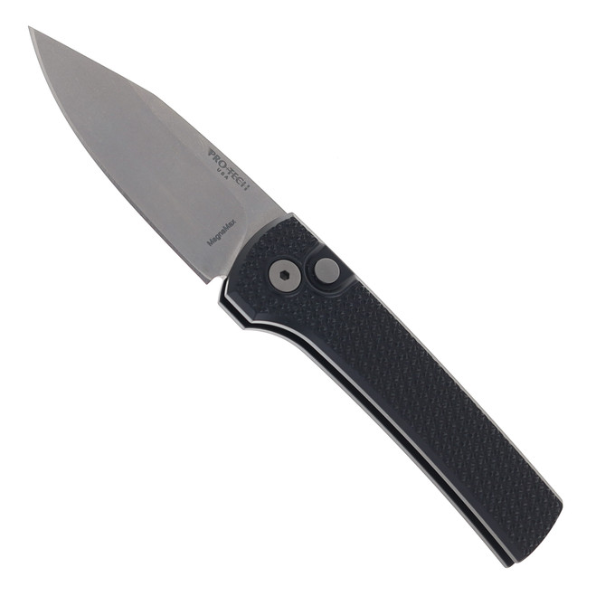 Pro-Tech Chaves Scapegoat Compact Automatic Folding Knife Carbide Textured Black Aluminum Handle Stonewashed MagnaMax Blade RCS1105
