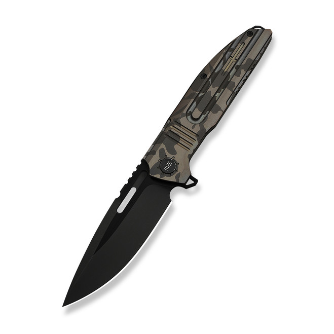 WE Knife Tracks Folding Knife Desert Terrain Titanium Handle M390 Drop Point Plain Edge Black Two-Tone Finish WE23059-3