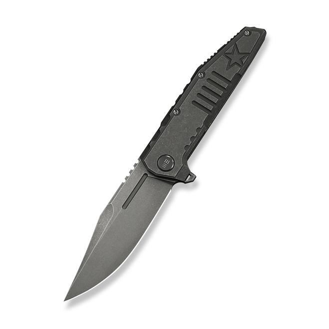 WE Knife Temper Folding Knife Gray Titanium Handle M390 Clip Point Plain Edge Gray Stonewash Finish Limited Edition WE25079-1