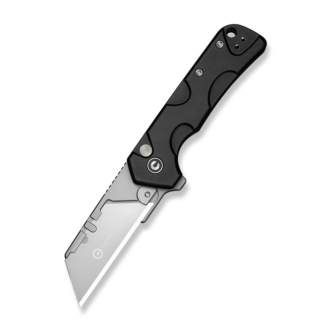 CIVIVI Pulsara Utility Folding Knife Black Aluminum Handle 6Cr13 Plain Edge Stonewash Blade C24041F-1