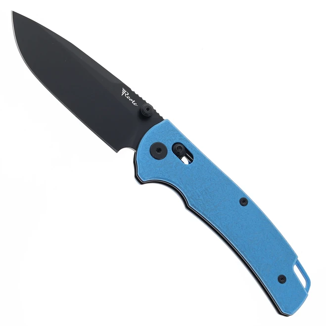 Reate Horizon-X Folding Knife Blue FatCarbon Handle Nitro-X7 Drop Point Plain Edge Black PVD Finish