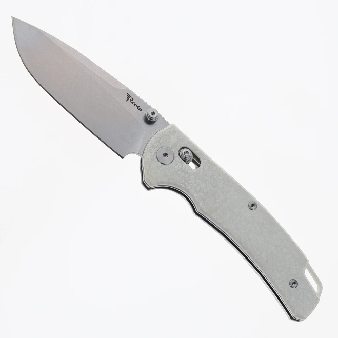 Reate Horizon-X Folding Knife White Glass FatCarbon Handle Nitro-X7 Drop Point Plain Edge Stonewash Finish