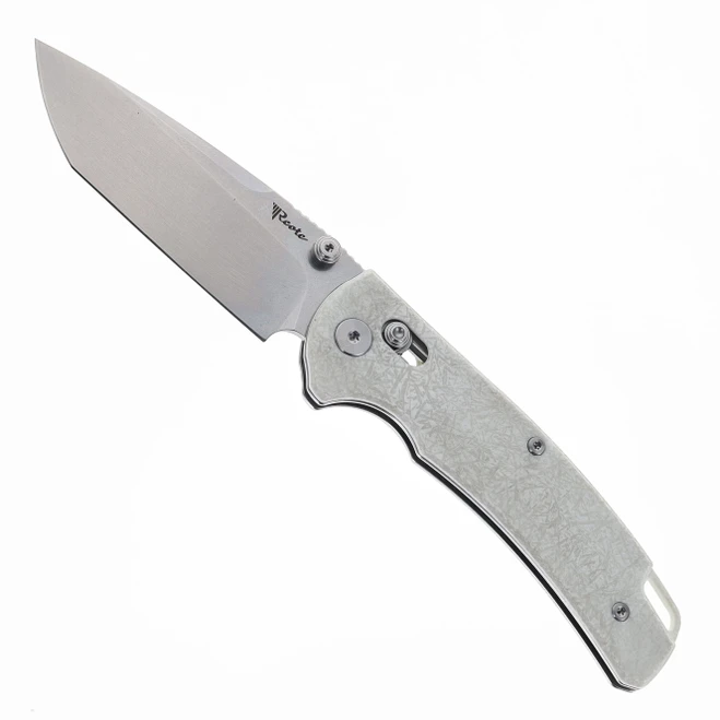 Reate Horizon-X Folding Knife White Glass FatCarbon Handle Nitro-X7 Tanto Plain Edge Stonewash Finish