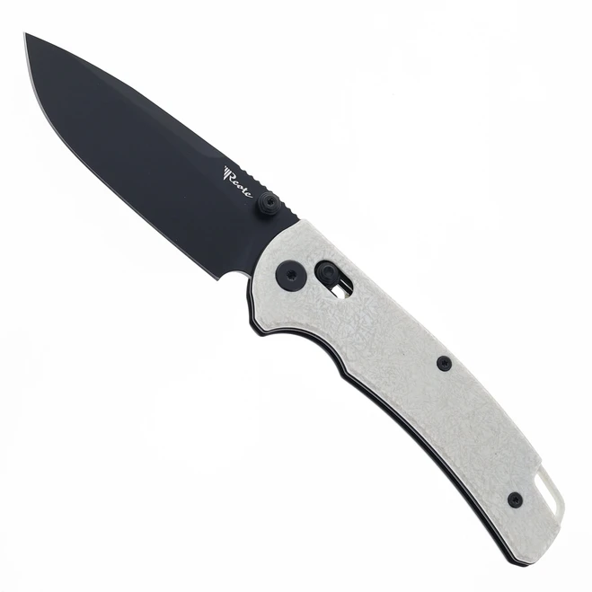 Reate Horizon-X Folding Knife White Glass FatCarbon Handle Nitro-X7 Drop Point Plain Edge Black PVD Finish