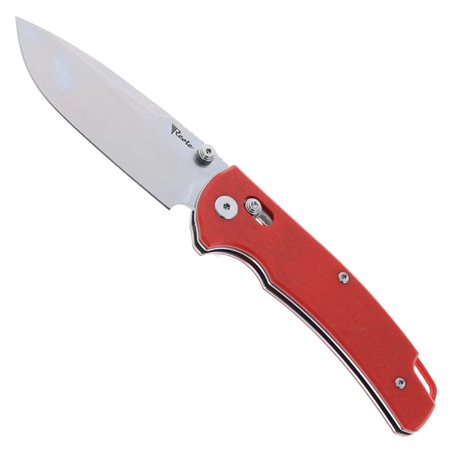 Reate Horizon-X Folding Knife Red Glass FatCarbon Handle Nitro-X7 Drop Point Plain Edge Stonewash Finish