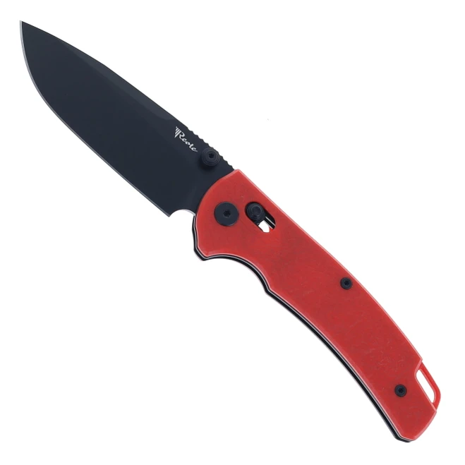 Reate Horizon-X Folding Knife Red Glass FatCarbon Handle Nitro-X7 Drop Point Plain Edge Black PVD Finish