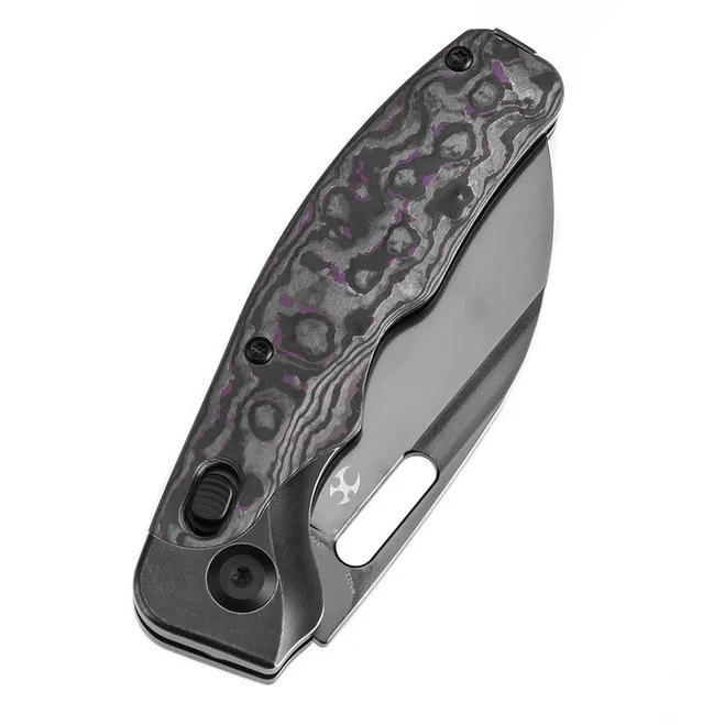 (Open Box) Returned Kansept Vivid Folding Knife Blackwash Titanium/Purple Haze FatCarbon Handle S35VN Wharncliffe Plain Edge K1094V4