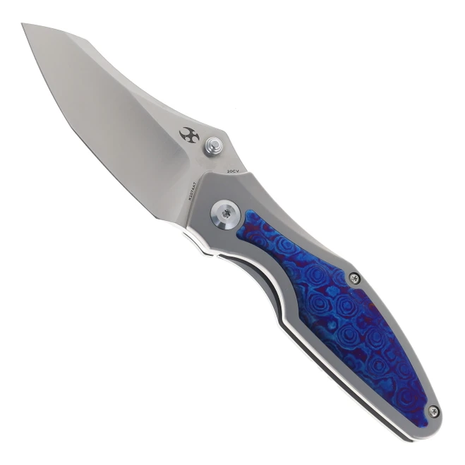 (Scratches) Open Box/Returned Kansept Baba Yaga Folding Knife Beadblast Titanium/Timascus Handle 20CV Plain Edge Satin Finish K1074A7