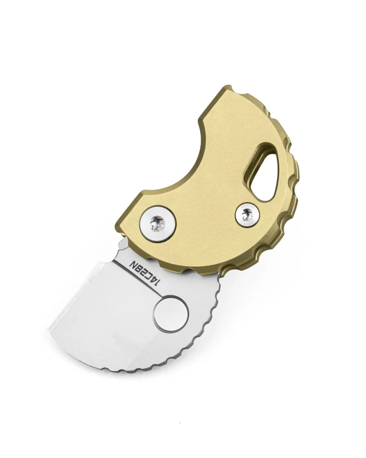 Bestechman Turtle Folding Knife Gold Titanium Handle 14C28N Sheepsfoot Plain Edge Bead Blast Finish BM20C