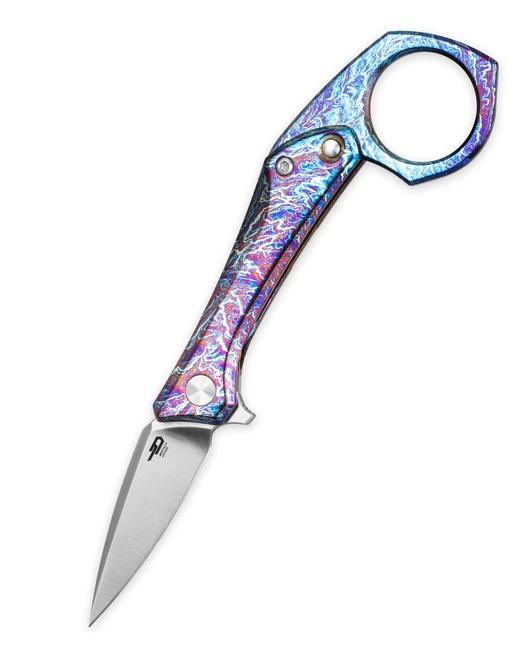 Bestech Duci Folding Knife Flamed Titanium Handle 20CV Plain Edge Satin Finish BT2605D