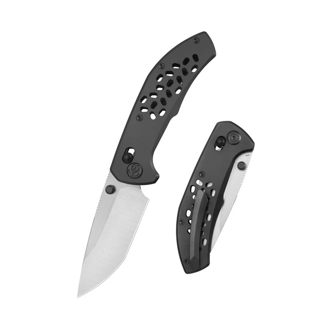 KB Trillium Folding Knife DLC Titanium Handle M390 Plain Edge Belt Satin Finish KB326C