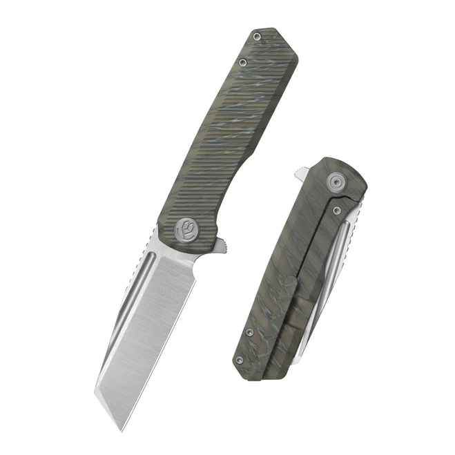 KB Nexus Folding Knife Flame Ano Titanium Handle M390 Plain Edge Belt Satin Finish KB442B