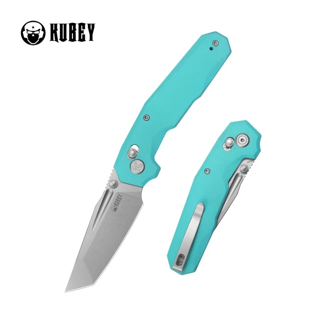 Kubey Carve Folding Knife Bright Blue G10 Handle 14C28N Plain Edge Beadblast Finish KU237G