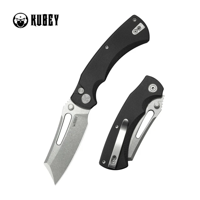 Kubey Dheo Folding Knife Black G10 Handle 14C28N Plain Edge Beadblast Finish KU378A