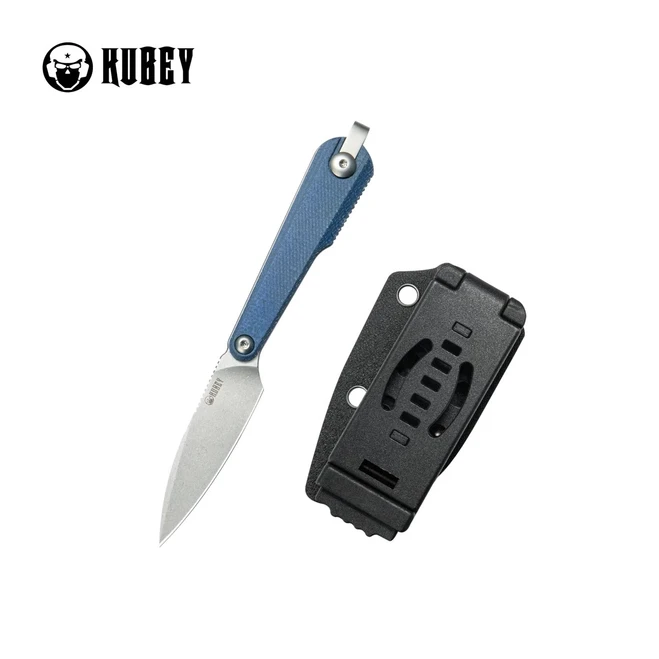 Kubey YAG Fixed Blade Knife Blue Micarta Handle 14C28N Wharncliffe Plain Edge Beadblast Finish KU452B