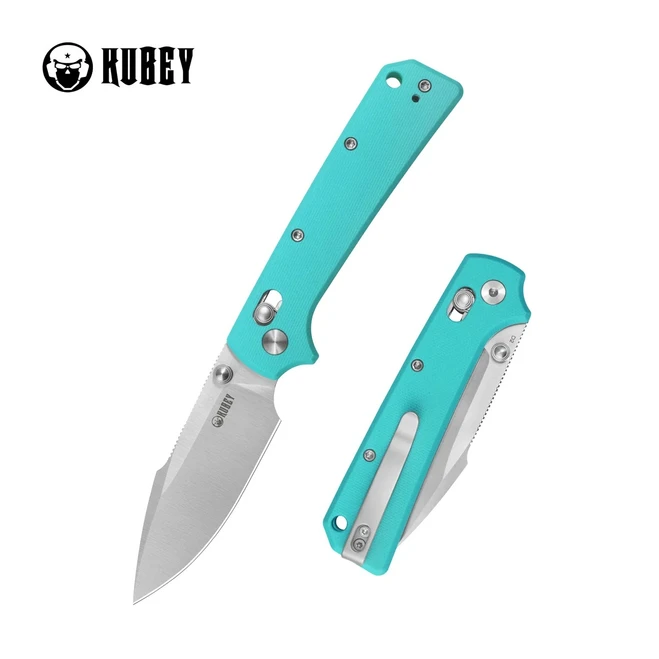 Kubey Vector Folding Knife Bright Blue G10 Handle D2 Drop Point Plain Edge Satin Finish KU506C