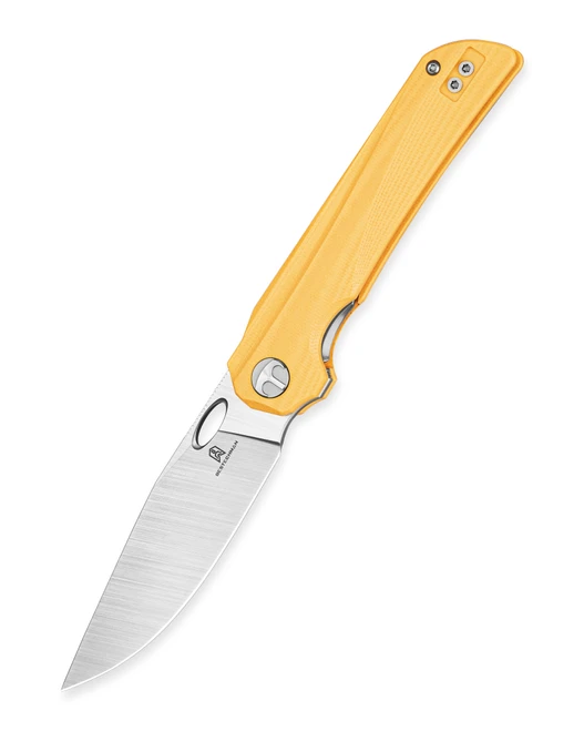 Bestechman Smuga Folding Knife Yellow G10 Handle AEB-L Plain Edge Machine Satin Finish BMK22B