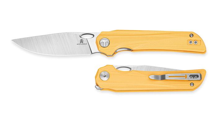 Bestechman Smuga Folding Knife Yellow G10 Handle AEB-L Plain Edge