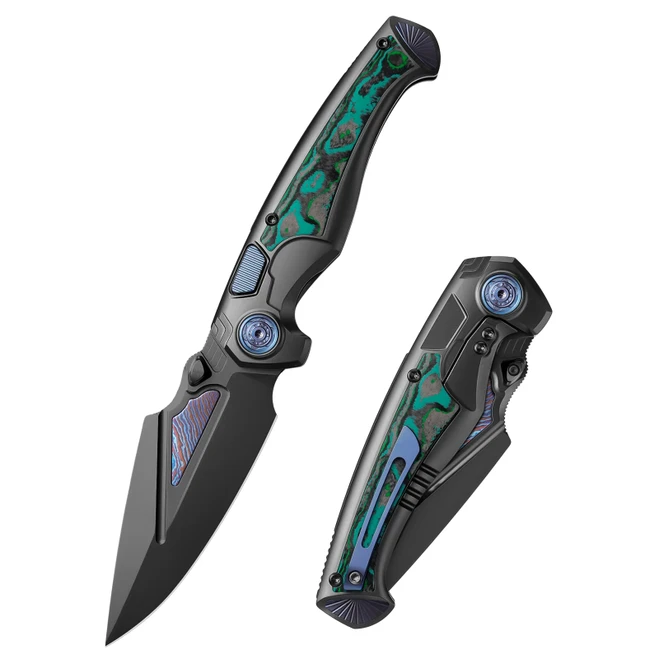 REMETTE RT-Scepter Folding Knife Black DLC M390+Timascus Blade DLC Titanium Kelp Bed CamoCarbon Handle SCPT-E