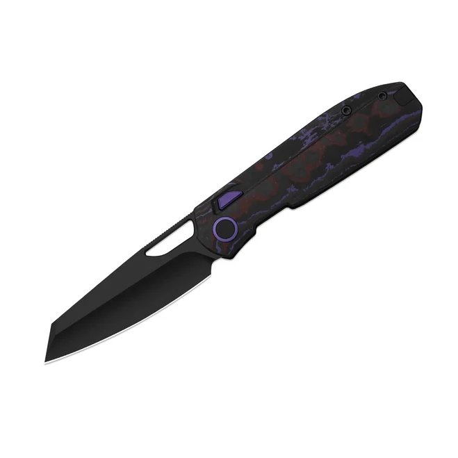 Kizer Mash Folding Knife FatCarbon Purple Haze Handle M390 Modified Sheepsfoot Plain Edge Matte DLC Ultra Finish Ki3699BSA2