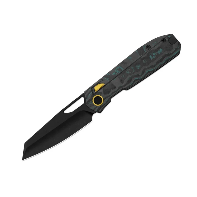 Kizer Mash Folding Knife CamoCarbon Shipwreck Handle M390 Modified Sheepsfoot Plain Edge Black PVD Stonewash Finish Ki3699BSA3