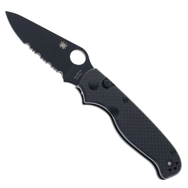 Spyderco ButtonUp Button Lock Folding Knife Carbon Fiber G10 Handle 8Cr13MoV Black Oxide Blade C275CFPSBK
