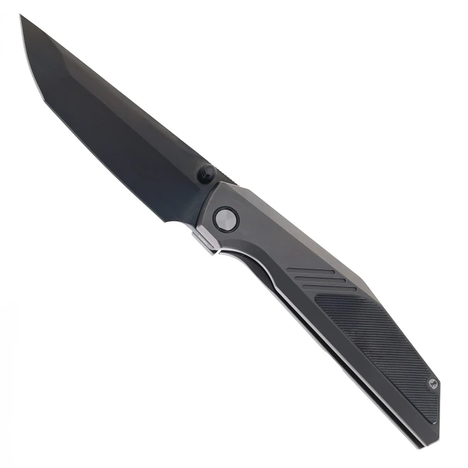 Ketuo Raijin Folding Knife Gray Titanium/Zirconium Inlay Handle M390 Plain Edge DLC Finish Raijin DLC