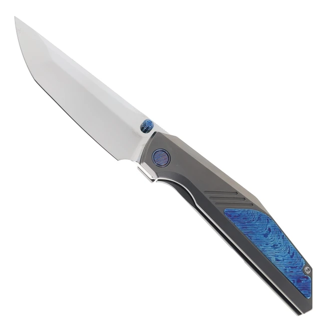 Ketuo Raijin Folding Knife Titanium/Timascus Inlay Handle M390 Plain Edge Mirror Polish Finish Raijin MP