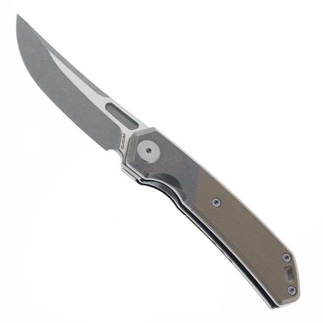Meteor Knives Kazan Front Flipper Folding Knife Tan G10 Handle 10Cr15CoMoV Stonewash Blade LX09B