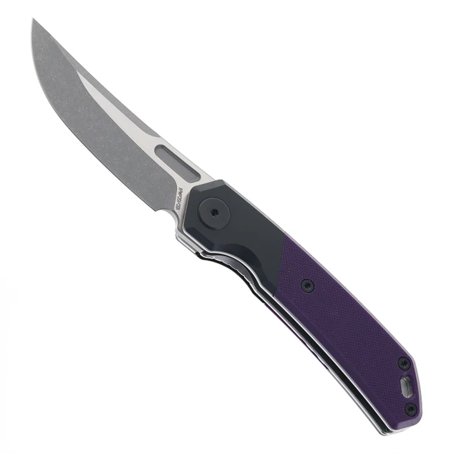Meteor Knives Kazan Front Flipper Folding Knife Purple G10 Handle 10Cr15CoMoV Stonewash Blade LX09C