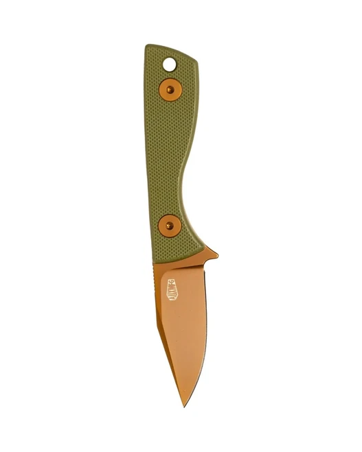 Auxiliary Manufacturing Runt Fixed Blade Knife Green G10 Handle 14C28N Clip Point Plain Edge Rose PVD Finish AUX011GRN