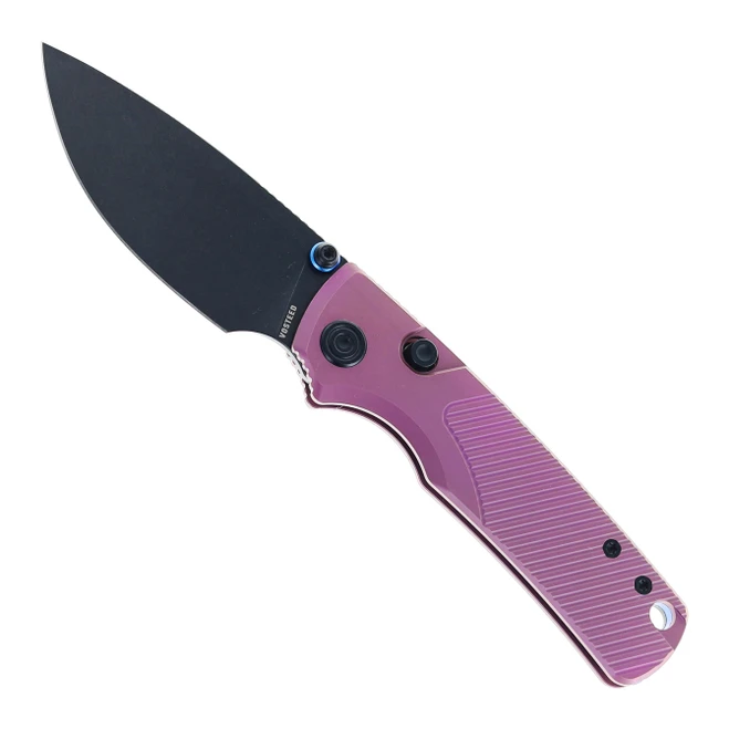 Vosteed Porcupine TiSlim Folding Knife Rebecca Purple Titanium Handle 154CM Drop Point Plain Edge Black Stonewash Finish A4812