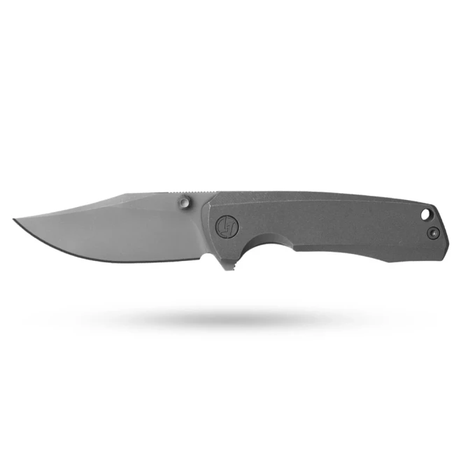 Olitans Knives Ti-Bomber 2.0 T065 Frame Lock Flipper Folding Knife Silver Titanium Handle Clip Point Bohler M390 Stonewash Blade