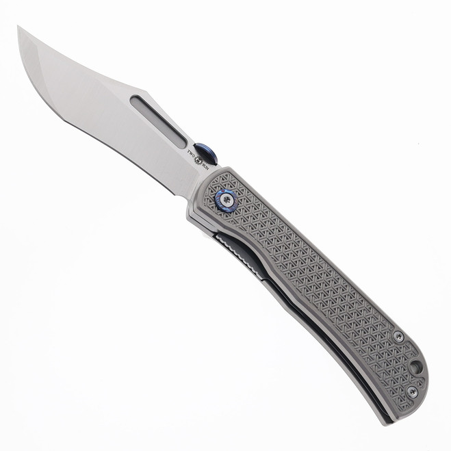 TwoSun Folding Knife Gray Titanium Handle M390 Plain Edge Satin Finish TS643-M390
