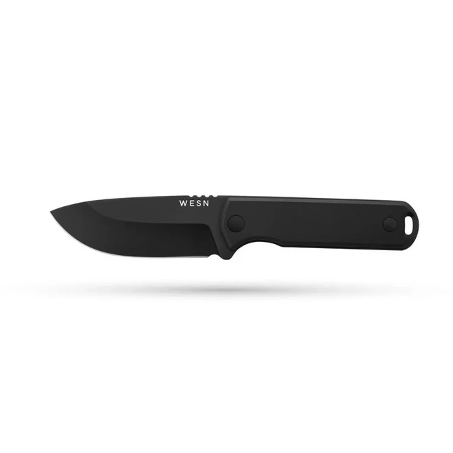 WESN Bornas Fixed Blade Knife Black Titanium Handle S35VN Drop Point Plain Edge Black Finish WESN23-3