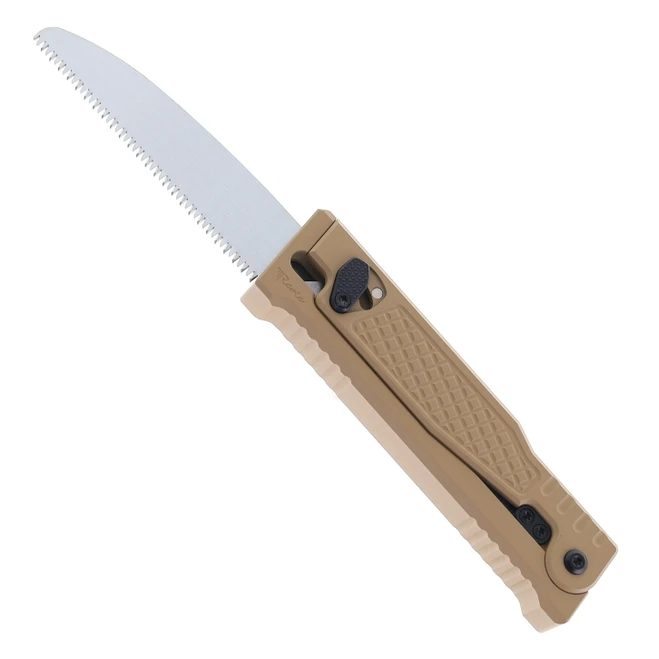 Reate Exo Performance Gravity Knife Tan Diamond Pattern Double Blade Nitro-V Stonewashed Plain Edge Satin Serrated