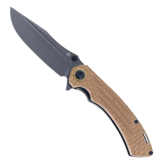 Kansept Pretatout Folding Knife Golden Aluminum/Rock Texture Handle S35VN Plain Edge Gray TiCN Coated/Stonewash Finish K1032A7