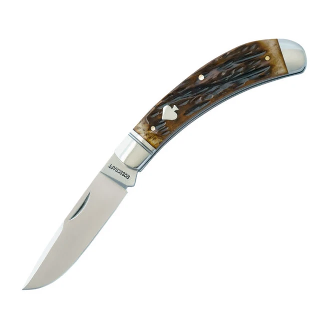 RoseCraft Obed Creek Bow Trapper Folding Knife Dapper Jigged Bone Handle 14C28N Drop Point Plain Edge Brushed Satin Finish RCT015-DJB