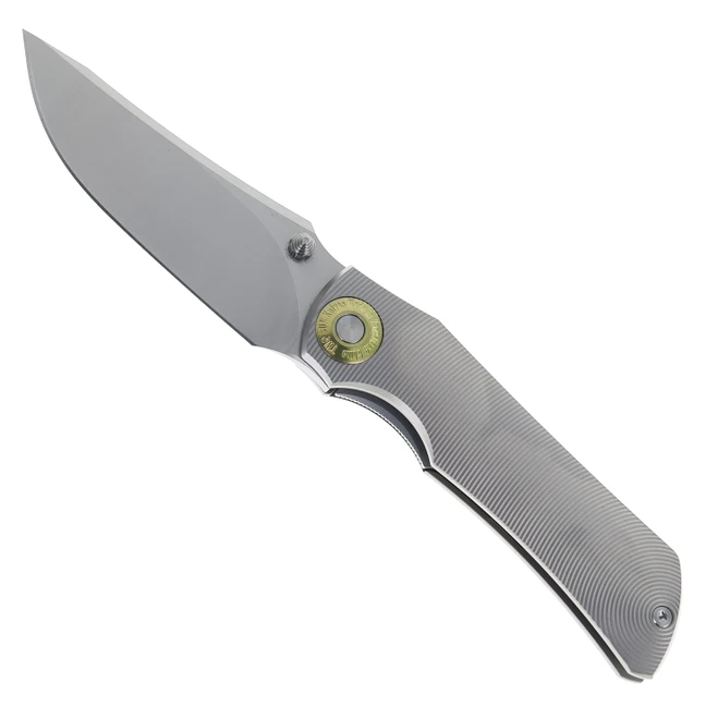 TwoSun Folding Knife Sand Titanium Handle YJ01-V2 Drop Point Plain Edge Satin Finish TS622-YJ01-Sand