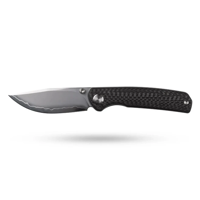 Olitans Knives Gecko M070 Folding Knife 3K Carbon Fiber Handle SLD-Magic Drop Point Plain Edge DLC Finish