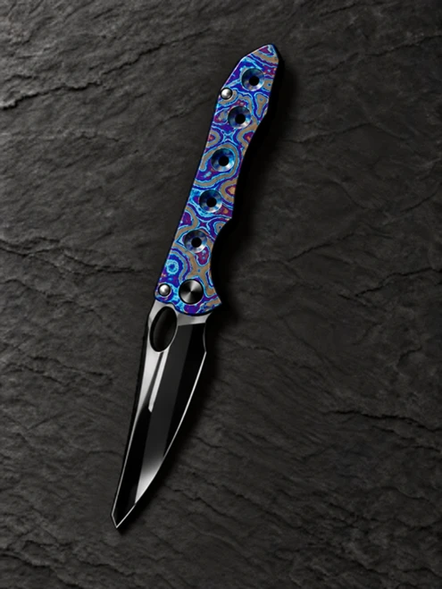 (Pre-Order Sale Ships in 5-6 months) Vanguard Knives Gavko Lemon Shark Folding Knife Black Timascus Handle Super Mirror DLC M390 Blade