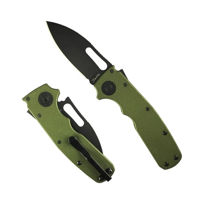 Demko Shark Cub Folding Knife OD Green G10 Handle 20CV Slicer Shark Plain Edge DLC Finish 